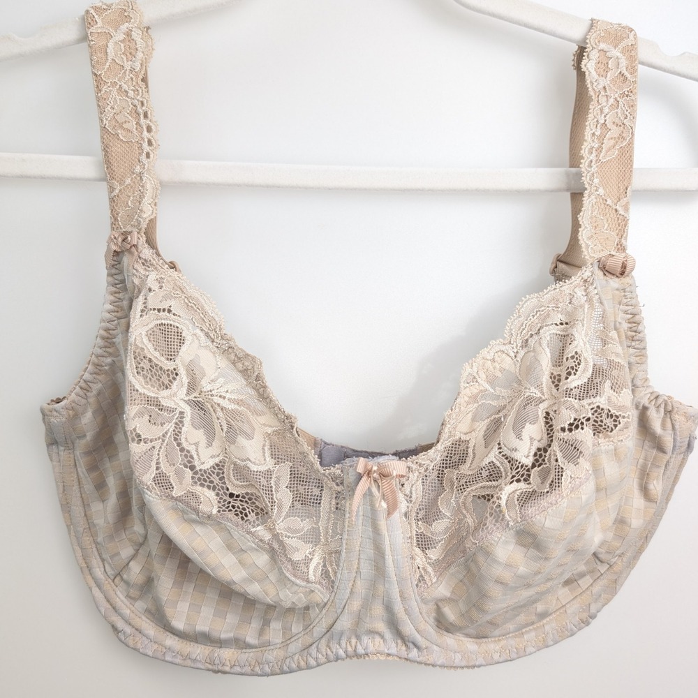 Prima Donna Madison Gingham Lace Full‎ Cup Underwire Bra Size 36G Tan PrimaDonna